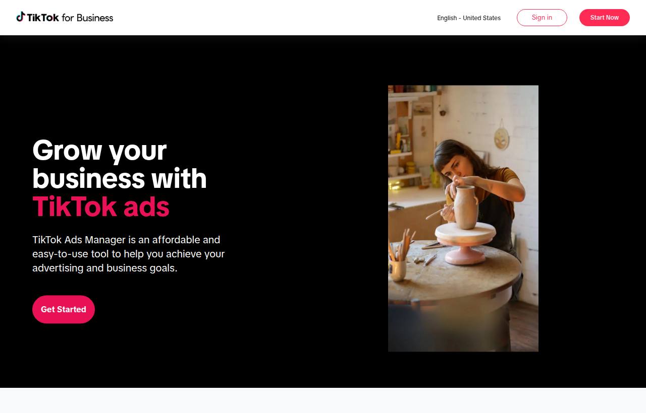 Tiktok For Business - Creator website preview